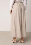 Beżowa Wiskozowa Spódnica o Rozkloszowanym Kroju z Plisami i Paskiem Rolea