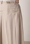 Beżowa Wiskozowa Spódnica o Rozkloszowanym Kroju z Plisami i Paskiem Rolea