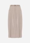 Beżowa Wiskozowa Spódnica o Rozkloszowanym Kroju z Plisami i Paskiem Rolea