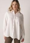 Biała Wiskozowa Koszula z Dodatkiem Lnu z Tkaniny Strukturalnej Noma