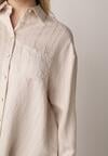 Beżowa Wiskozowa Koszula z Dodatkiem Lnu z Tkaniny Strukturalnej Noma