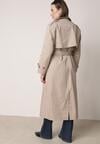 Beżowy Bawełniano-Wiskozowy Płaszcz Trencz z Wiązanym Paskiem i Klapą Lissana