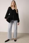 Czarna Bluzka z Koronki Ozdobiona Falbankami Sewola