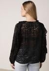 Czarna Bluzka z Koronki Ozdobiona Falbankami Sewola