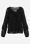 Czarna Bluzka z Koronki Ozdobiona Falbankami Sewola
