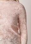 Różowa Koronkowa Bluzka z Falbanką i Rozszerzanymi Rękawami Nelaetia
