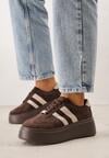 Ciemnobrązowe Skórzane Sneakersy na Grubej Podeszwie z Geometrycznym Wzorem Rivimi