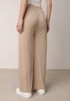 Beżowe Szerokie Spodnie z Bawełną Zdobione Cyrkoniami Azilene