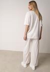 Biały Komplet Oversize z Cyrkoniami T-shirt i Spodnie Arnatea