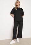 Czarny Komplet Oversize z Cyrkoniami T-shirt i Spodnie Arnatea