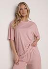 Różowy Komplet Oversize z Cyrkoniami T-shirt i Spodnie Arnatea