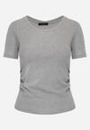 Szary Prążkowany T-shirt Ozdobiony po Bokach Marszczeniem Nedisa