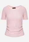 Różowy Prążkowany T-shirt Ozdobiony po Bokach Marszczeniem Nedisa