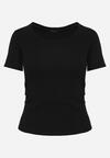 Czarny Prążkowany T-shirt Ozdobiony po Bokach Marszczeniem Nedisa