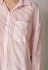 Różowa Koszula o Kroju Oversize z Tencelu w Paski Ozdobiona Haftem Tidine