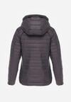Szara Pikowana Kurtka Przejściowa z Kapturem z Lamówką i Ściągaczami Zidara