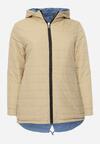 Niebiesko-Beżowa Przejściowa Kurtka Dwustronna o Kroju Parki z Pikowaniem Wewnątrz Zidelle
