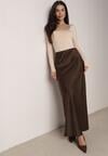Brązowa Satynowa Spódnica Maxi Shapas