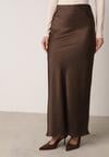 Brązowa Satynowa Spódnica Maxi Shapas