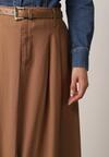 Brązowa Wiskozowa Spódnica o Rozkloszowanym Kroju z Rozcięciem i Paskiem Jaelia