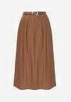 Brązowa Wiskozowa Spódnica o Rozkloszowanym Kroju z Rozcięciem i Paskiem Jaelia