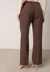 Brązowe Garniturowe Spodnie VICES na Kant z Wszytym Paskiem z Klamrą Azivore