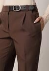 Brązowe Garniturowe Spodnie VICES na Kant z Wszytym Paskiem z Klamrą Azivore