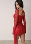 Czerwona Cekinowa Sukienka VICES o Dopasowanym Kroju z Wiązaniem Adrasalphia
