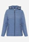 Niebieska Pikowana Kurtka Przejściowa z Kapturem z Lamówką i Ściągaczami Zidara