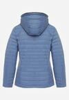 Niebieska Pikowana Kurtka Przejściowa z Kapturem z Lamówką i Ściągaczami Zidara