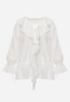 Biała Bawełniana Bluzka w Romantycznym Stylu z Falbankami i Wiązaniem Cezarina
