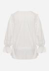 Biała Bawełniana Bluzka w Romantycznym Stylu z Falbankami i Wiązaniem Cezarina