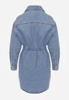 Niebieska Koszulowa Sukienka Jeansowa z Marszczeniem i Guzikami Dorinatta