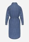 Niebieska Koszulowa Sukienka Jeansowa z Bawełną Ozdobiona Paskiem Carenatesa