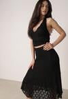 Czarny Koronkowy Komplet Top Wiązany na Szyi i Spódnica Corinatea
