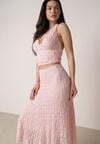 Różowy Koronkowy Komplet Top Wiązany na Szyi i Spódnica Corinatea