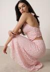 Różowy Koronkowy Komplet Top Wiązany na Szyi i Spódnica Corinatea