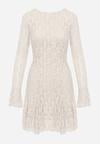 Beżowa Sukienka Koronkowa z Rozkloszowanymi Rękawami Cinatea