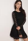 Czarna Sukienka Koronkowa z Rozkloszowanymi Rękawami Cinatea