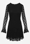 Czarna Sukienka Koronkowa z Rozkloszowanymi Rękawami Cinatea