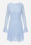 Niebieska Sukienka Koronkowa z Rozkloszowanymi Rękawami Cinatea