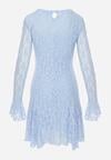 Niebieska Sukienka Koronkowa z Rozkloszowanymi Rękawami Cinatea