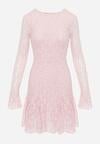 Różowa Sukienka Koronkowa z Rozkloszowanymi Rękawami Cinatea