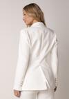 Biała Taliowana Marynarka z Wiskozą z Marszczeniem i Aplikacją przy Wiązaniu Alyndra