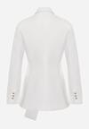 Biała Taliowana Marynarka z Wiskozą z Marszczeniem i Aplikacją przy Wiązaniu Alyndra