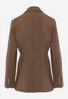 Brązowa Taliowana Marynarka z Wiskozą z Marszczeniem i Aplikacją przy Wiązaniu Alyndra
