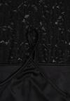 Czarna Koronkowa Sukienka z Cienkim Paskiem i Rozkloszowanymi Rękawami Jovaila