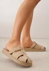 Beżowe Klapki z Paskami i Kwadratową Sprzączką Olyndar