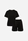 Czarny Letni Komplet z Bawełny i Wiskozy T-shirt i Szorty Celinai