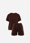 Brązowy Letni Komplet z Bawełny i Wiskozy T-shirt i Szorty Celinai